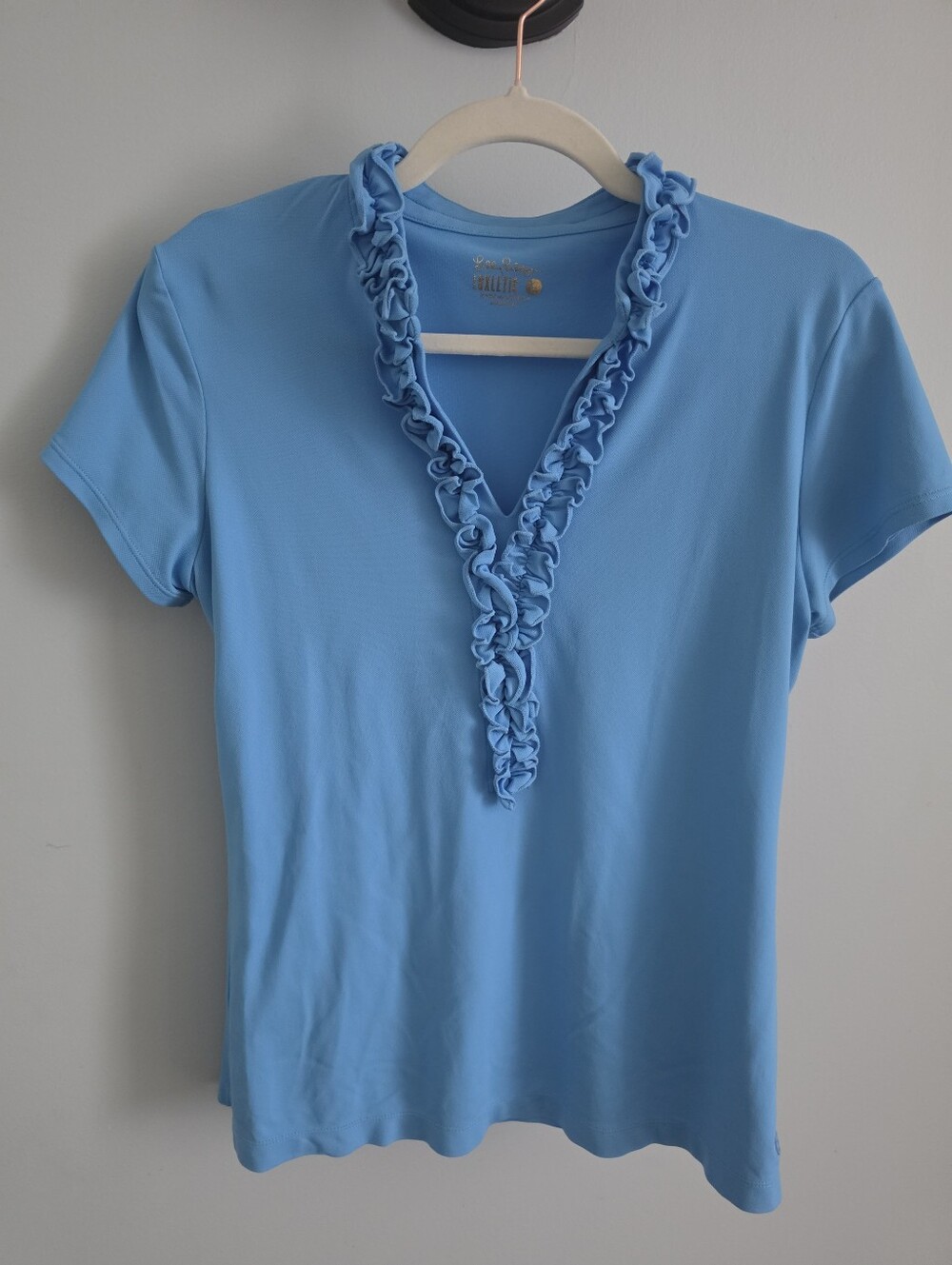 Lilly Pulitzer Sky Blue Ruffle V-Neck Short Sleeve Top